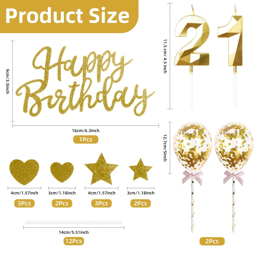 Gold 60th Birthday Candle,Gold Happy Birthday Cake Topper, Gold Balloons, Gold Number 60 Candles for Cake, Gold Candles Cake Toppers for Girls Boys Women Men's Birthday Party Decorations Supplies - Image 7