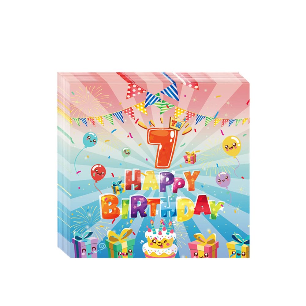 20P 7th Birthday Serviettes Napkins,Kids Colourful 7th Birthday Tableware Party Paper Napkins Disposable,7th Birthday Table Decorations Napkin Tissue for Girls,Boys,Kid 7th Birthday Party Decorations