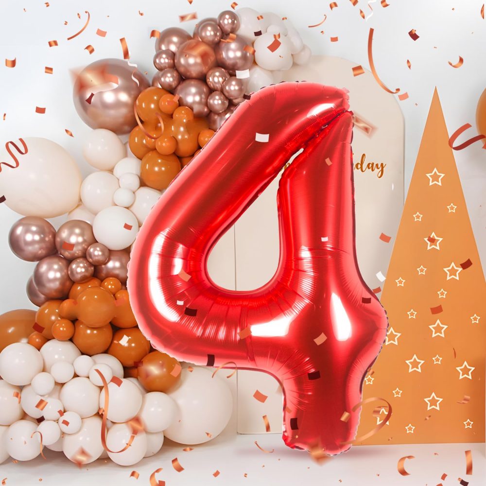 Number 4 Balloons 4,Red 4 Balloon 40 Inch Giant Helium Foil Number Balloons for Boys Girls Party Decor Birthday Anniversary Graduation Party Decorations Supplies - Image 3
