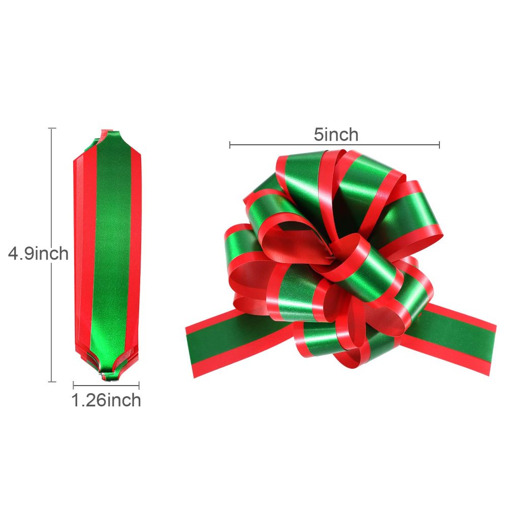 16 Pieces Christmas Pull Bows Red and Green Gift Wrap Bows with Ribbon for Christmas Wreath Gift Basket DIY Craft, 5 Inches - Image 3