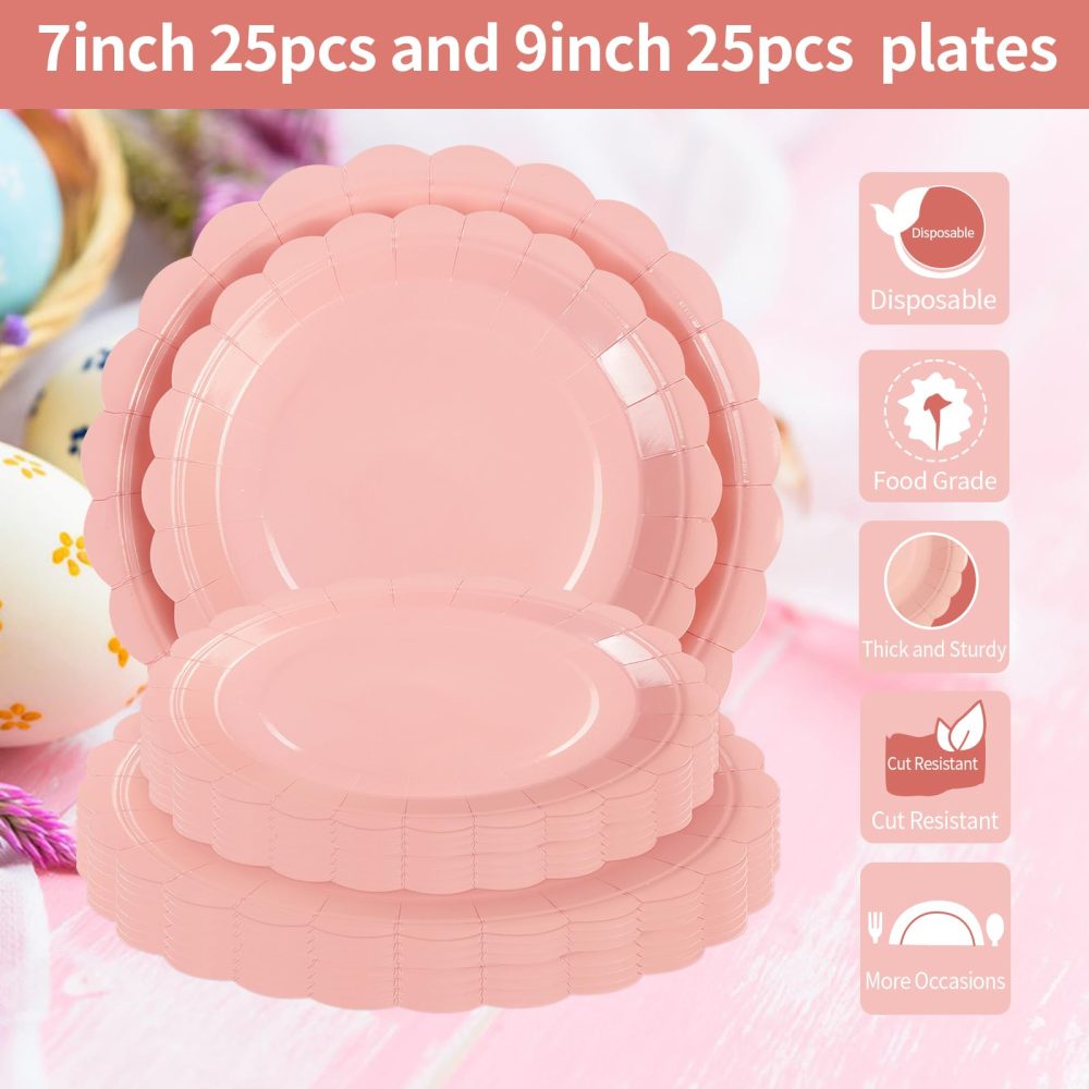 Birthday Party Paper Plates 7 Inch 25 pcs & 9 Inch 25pcs Pink Cake Dessert Plates Party Supplies Scalloped Plates for Baby Shower, Wedding, Birthday - Image 6