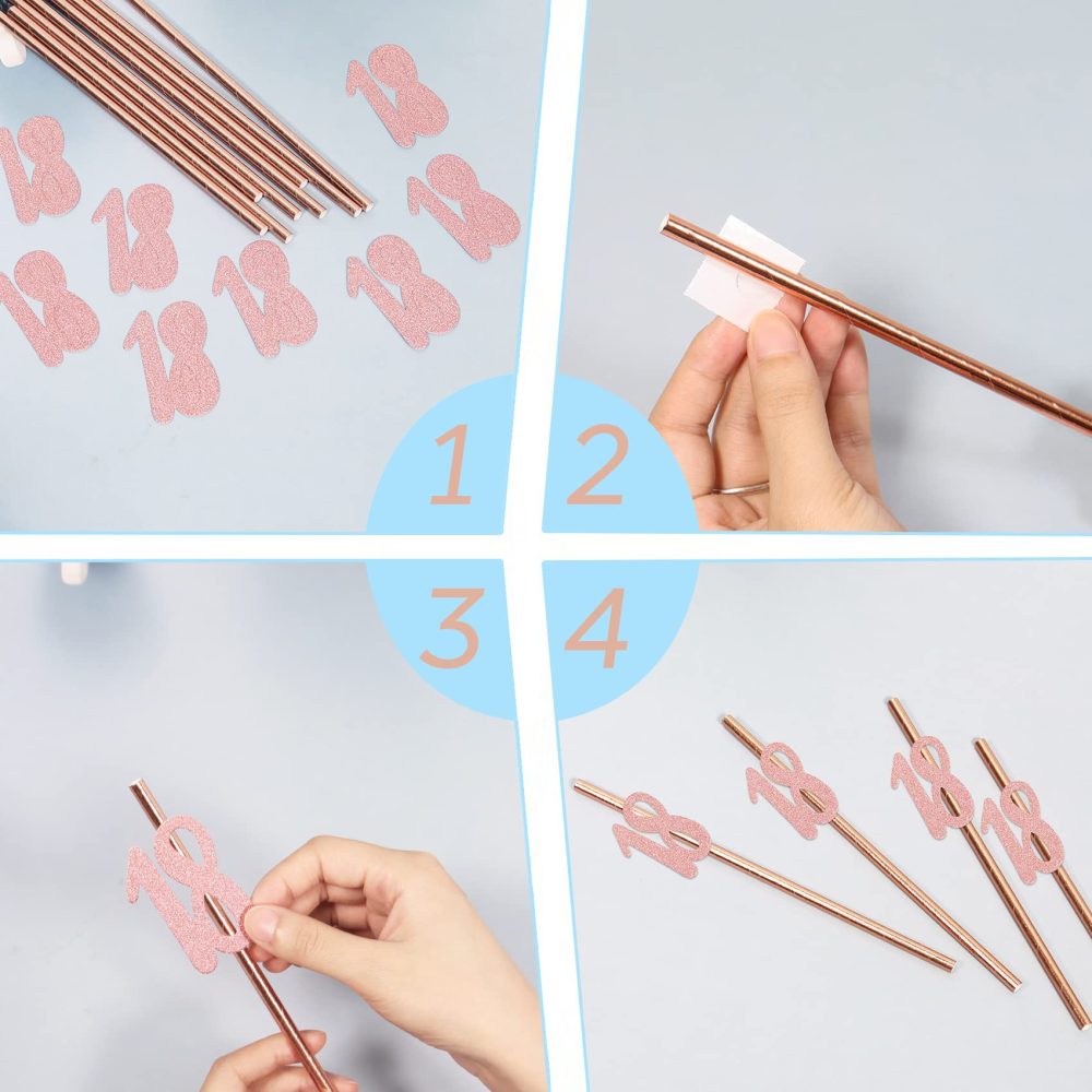 18th Birthday Straws, Pack of 24 Rose Gold Birthday Party Straws, 18th Birthday Party Supplies - Image 5