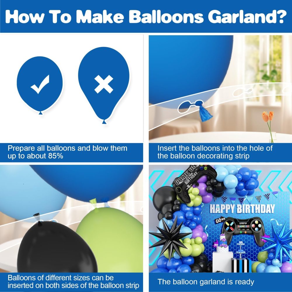 Video Game Balloon Arch Garland Kit, Blue Purple Green Black Party Balloons with 2Pcs Game Handle Foil Balloons for Video Game Theme Birthday Party Boys Gamer Night Decor - Image 6