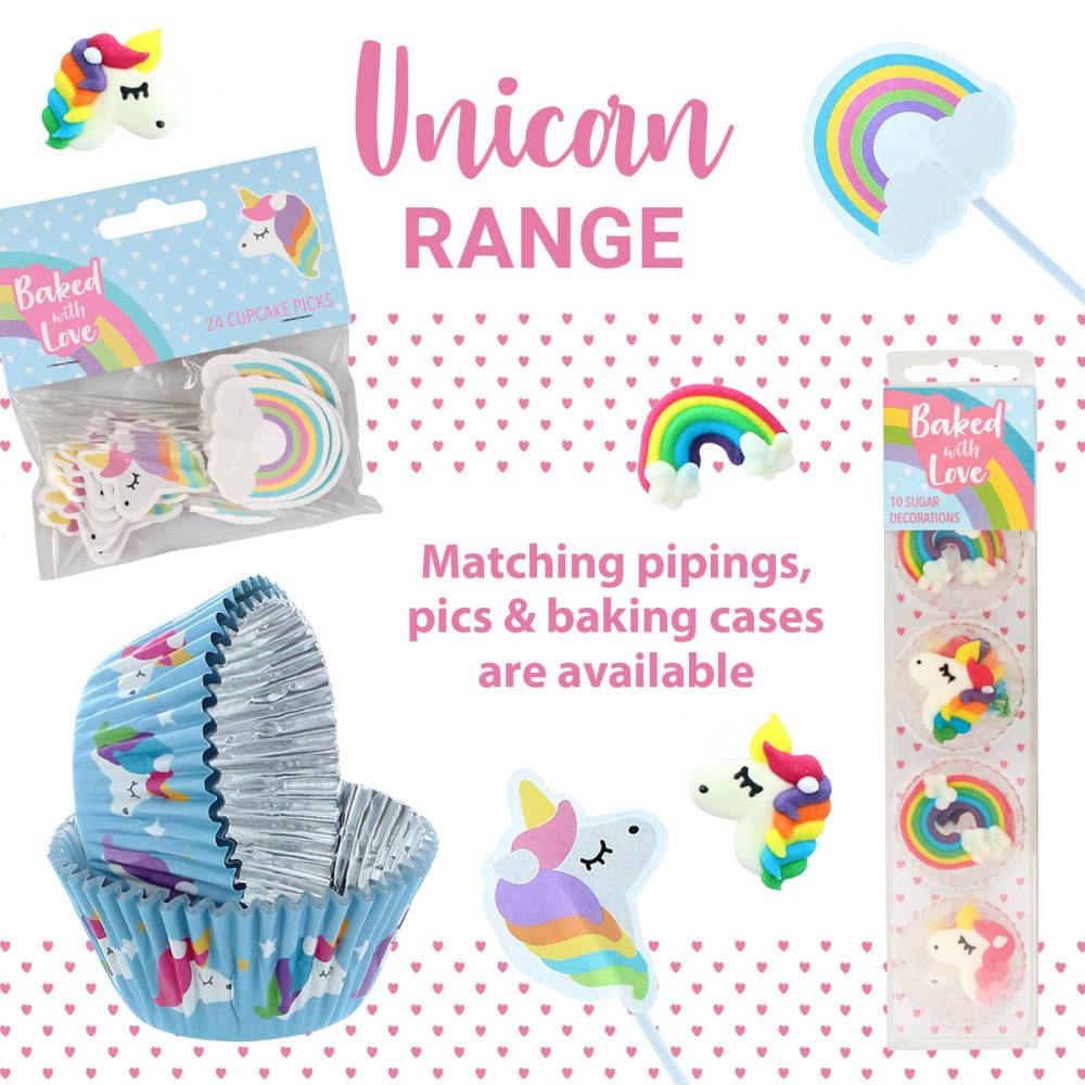 Baked with Love Unicorn Candles, Pink and Purple Unicorns for Cakes and Cupcakes, Pack of 6 - Image 2