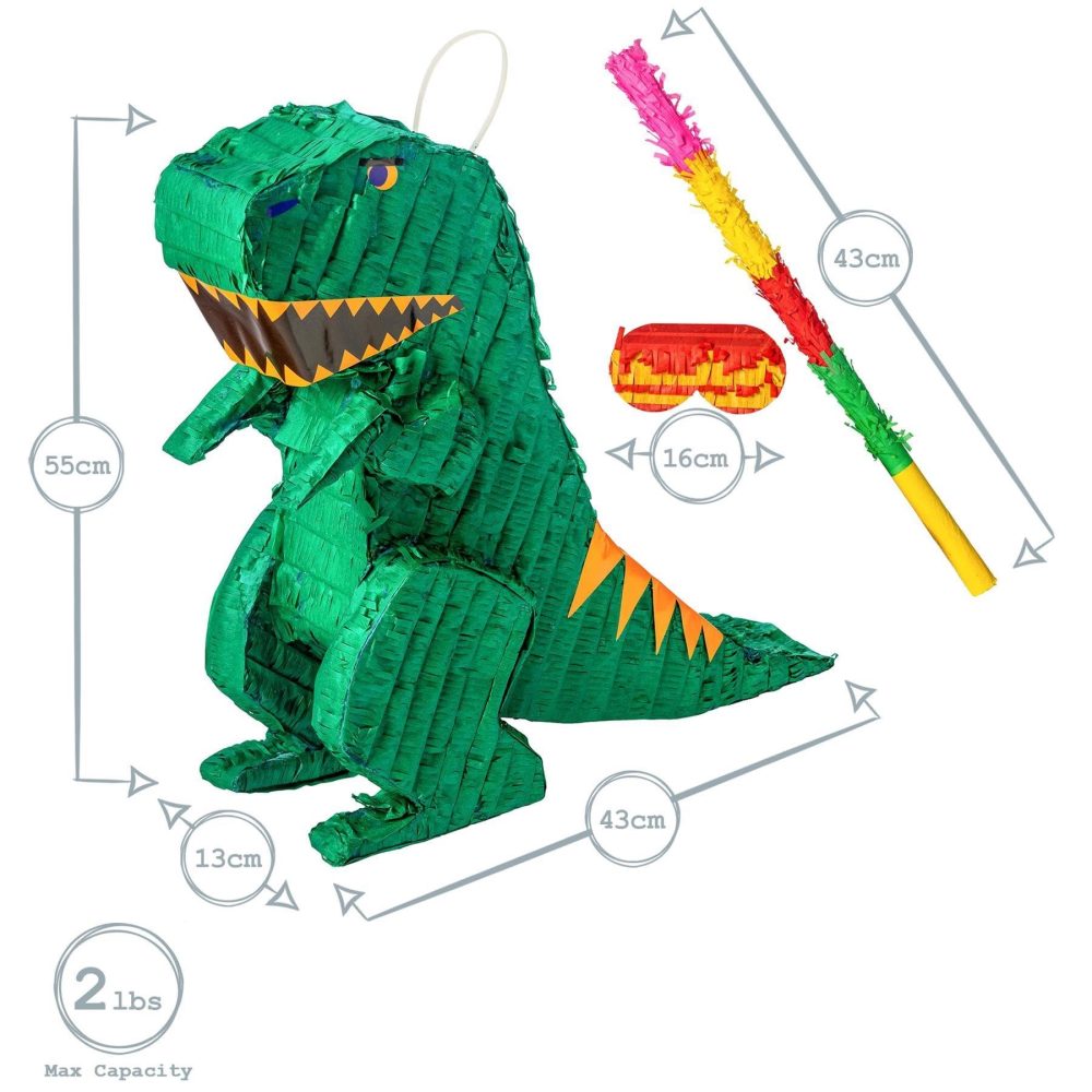 Fax Potato Dinosaur Cardboard Pinata, Stick and Blindfold Set - 3pc - Rainbow Stick - Fill Your Own Kids Large Party Accessory Decoration - W43cm x D13cm x H55cm - Image 5