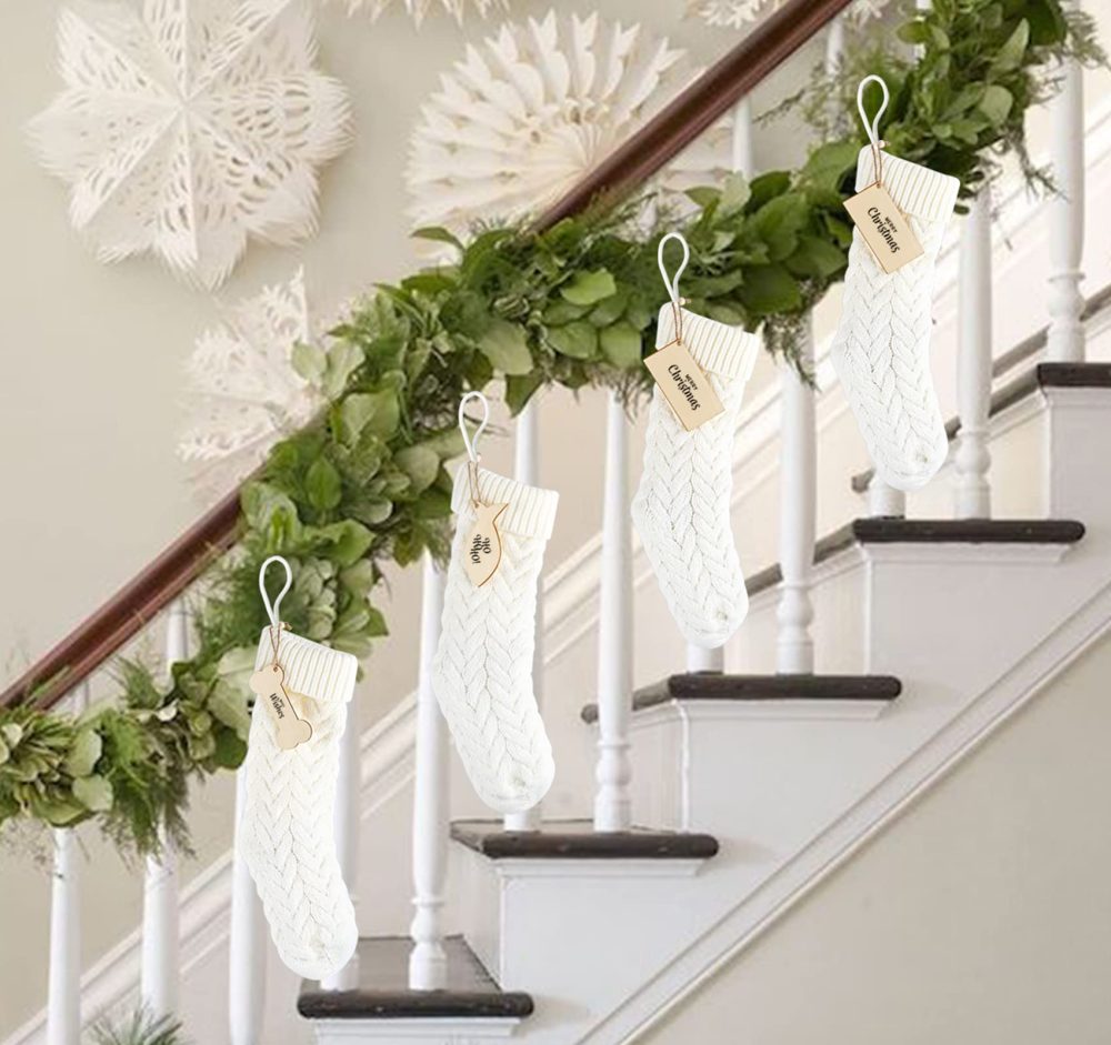 ABSOFINE Christmas Stockings White Knit Christmas Stockings 4 Pack Large Hanging Stockings Decoration… (18 inch) - Image 8
