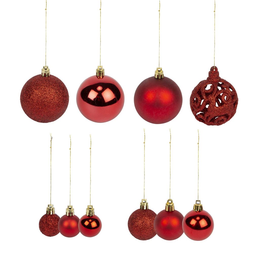 Bravich 100 Pieces Shatterproof Baubles Set. Christmas Tree Decorations Ornament Balls With Hooks & String Hanging. Home Decor 3,4 & 6 CM Baubles-Matt, Shiny & Glitter Finish-Red - Image 7