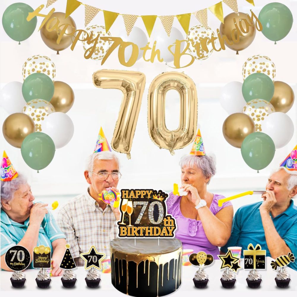 70th Birthday Decorations, Sage Green Birthday Decoration Set with Happy 70th Birthday Banner 70th Birthday Cake Decoration Number 70 Balloon for Men Women 70 Years Old Birthday (70th Birthday) - Image 3
