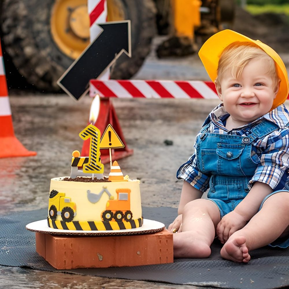 ZHIHUI Birthday Candle Construction Themed Birthday Party Decoration, Yellow and Black Striped Happy Birthday Cake Candle, Boys Girls Kids Birthday Cake Topper Reunions Theme Party Supplies (Number 5) - Image 5