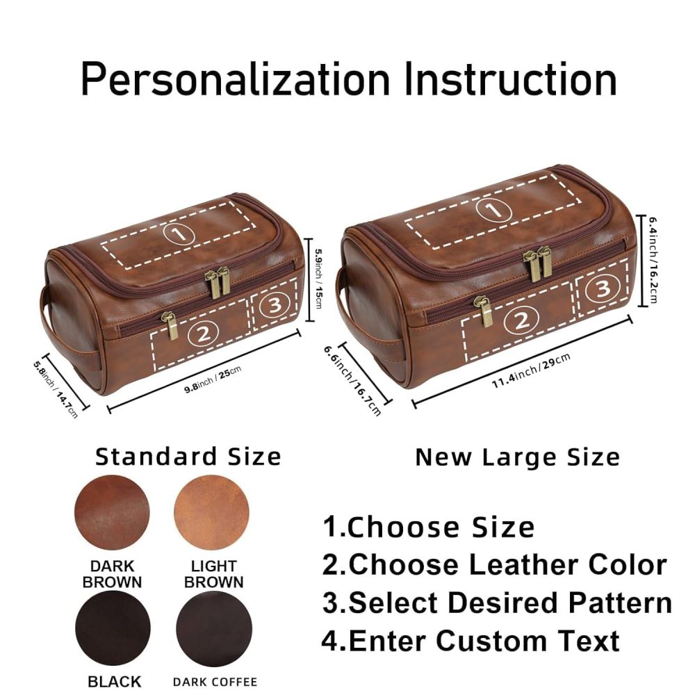 Personalized Leather Toiletry Bag For Men with Hook, Groomsmen Gifts Travel Bag Laser Engraved Name Monogram Leather Gift Anniversary Gift For Him Husband Father Leather Dopp Kit with Side Handle - Image 6