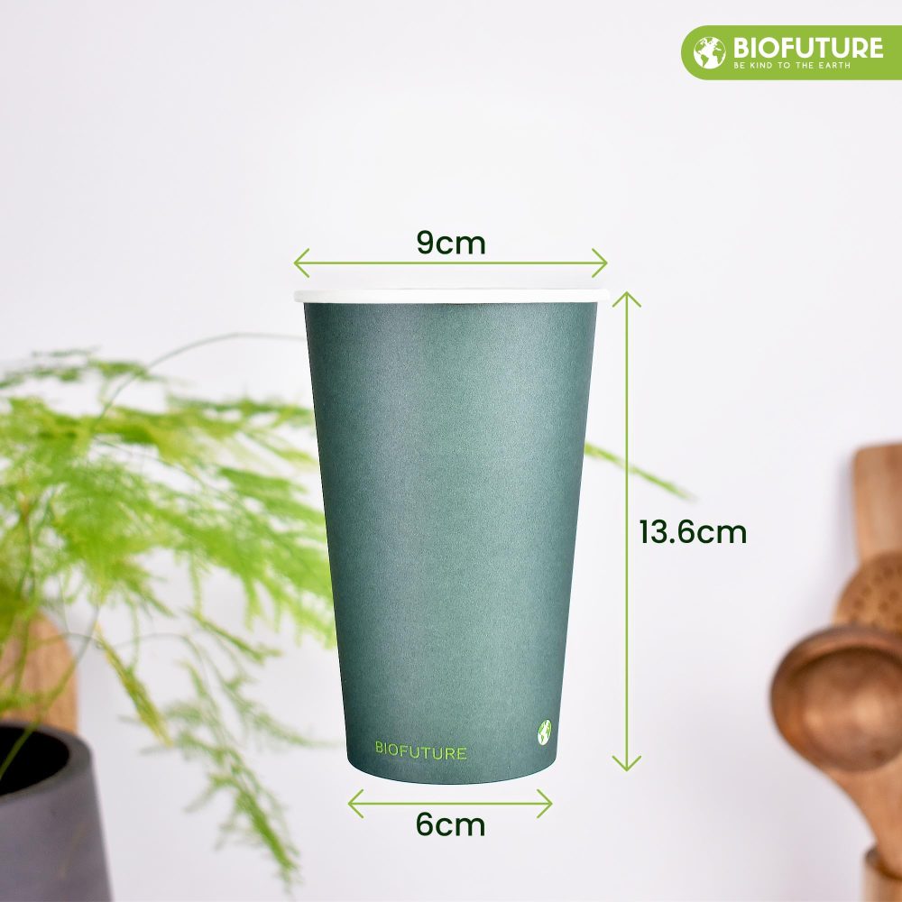 BIOFUTURE Biodegradable Party Cups, Eco-Friendly Disposable Paper Cups for Parties & Events - Biodegradable, Compostable, and Sustainable Drinkware, Certified EN 13432 (50 Pack) (Green, 16oz) - Image 6