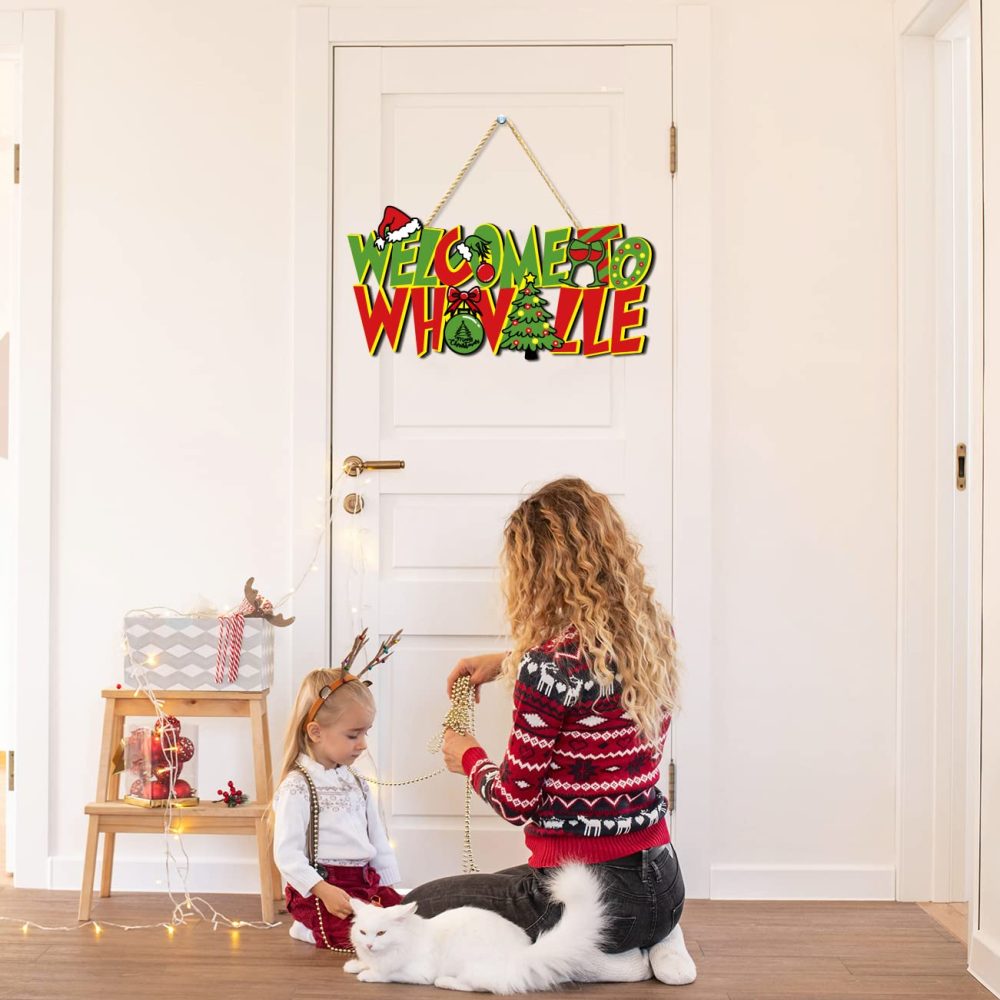 Zhynice Christmas Door Hanging Signs Merry Christmas Wooden Hanging Sign Christmas Tree Ornaments Front Door Decorations Christmas Themed Party Decor Supplies Indoor Outdoor - Image 3