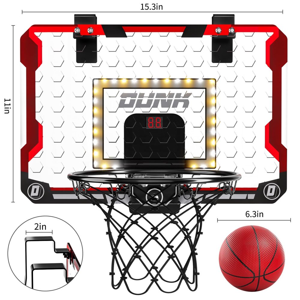 TEMI Basketball Hoop Indoor, LED Lights and Sounds Basketball Hoop with 4 Balls & Electronic Scoreboard, Over The Door Basketball Hoop, Basketball Gifts for 3 4 5 6 7 8 9 10 Years Boys Girls Kids Teen - Image 6