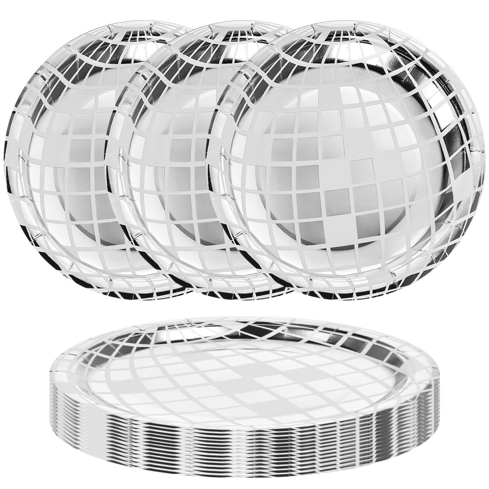 YUXIANLB 25Pcs Disposable Disco Ball Plates for 70s Disco Bachelorette Party Decoration Wedding Birthday Plate 7" (Silver)
