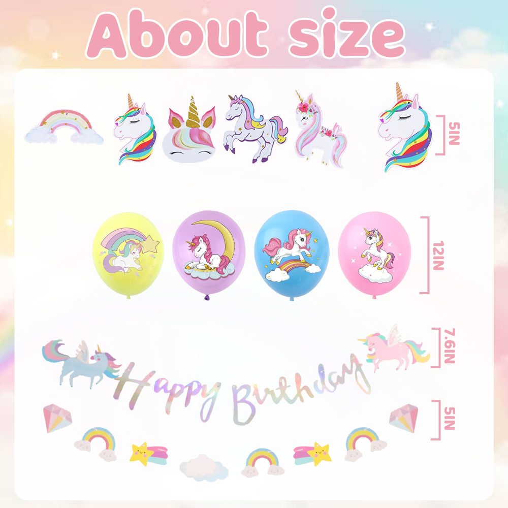 Unicorn Birthday Party Decorations Girl - 23 Pieces Happy Birthday Banner Pull Flower Double Hanging Swirl Unicorn Latex Balloons Unicorn Decorations for Girls Birthday Baby Shower Party Supplies - Image 6