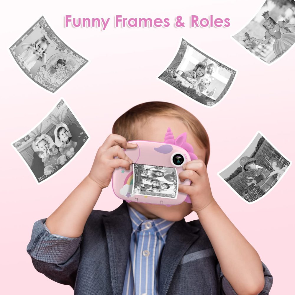 HiMont Kids Camera Instant Print, Digital Camera for Kids with No Ink Print Paper & 32G TF Card, Selfie Video Camera with Color Pens for DIY, Fun Gift for Girls Boys 3-14 Years Old (Pink) - Image 3