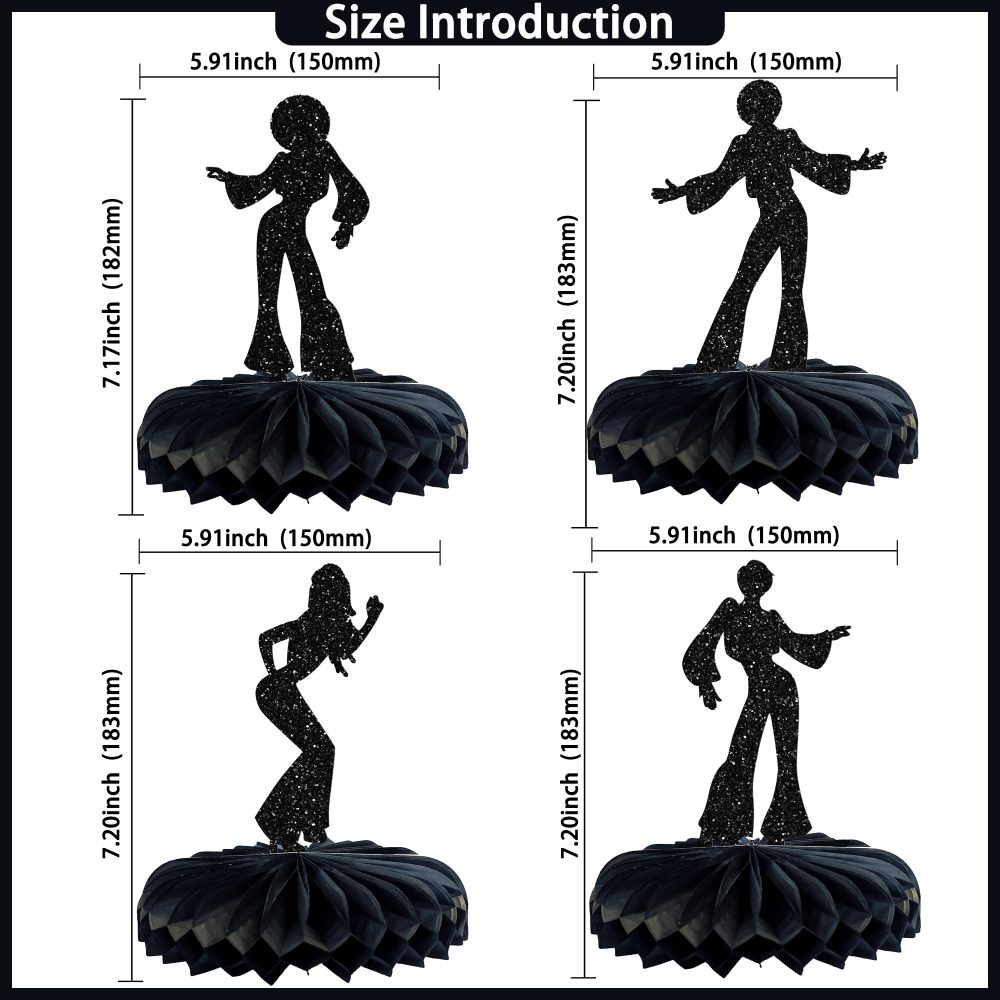 Gyufise 8Pcs 70's Disco Party Decorations 70s Disco Dancing Honeycomb Table Centerpiece Black Glitter 80's Disco Dancer Table Toppers Honeycomb Centerpieces for Music Theme Birthday Party Supplies - Image 7