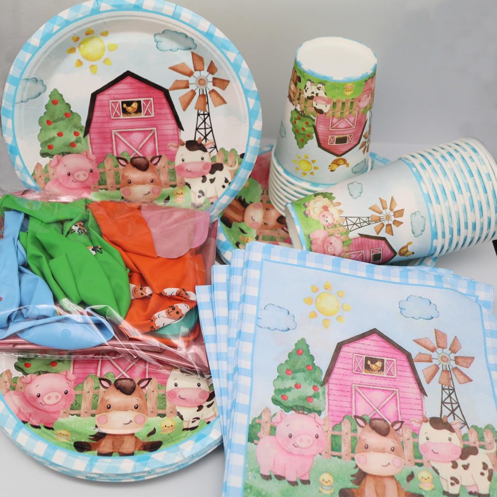 80 Pcs Farm Party Tableware Set, Children's Birthday Party Decorations, Animal Party Supplies, Farm Animal Plates, Paper Cups, Paper Towels, Balloons (20 Guests) - Image 3