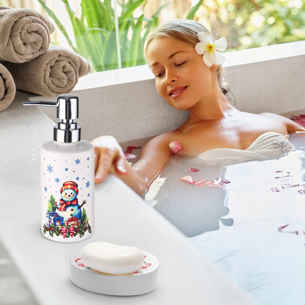 Christmas Bathroom Decor Sets of 4 Bathroom Accessories Sets Complete Christmas Snowman Merry Christmas Toothbrush Holder Soap Dispenser Soap Dish Bathroom Tumbler (Christmas) - Image 5