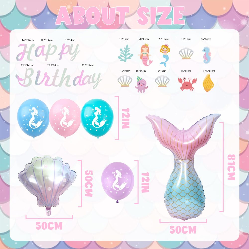 Mermaid Balloons Mermaid Birthday Decoration - 28 Pieces Mermaid Party Decorations, Mermaid Tail Balloon, Shell Balloon, Round Foil Balloon, Latex Balloons, For Kids Girls Birthday Mermaid Theme Party - Image 6