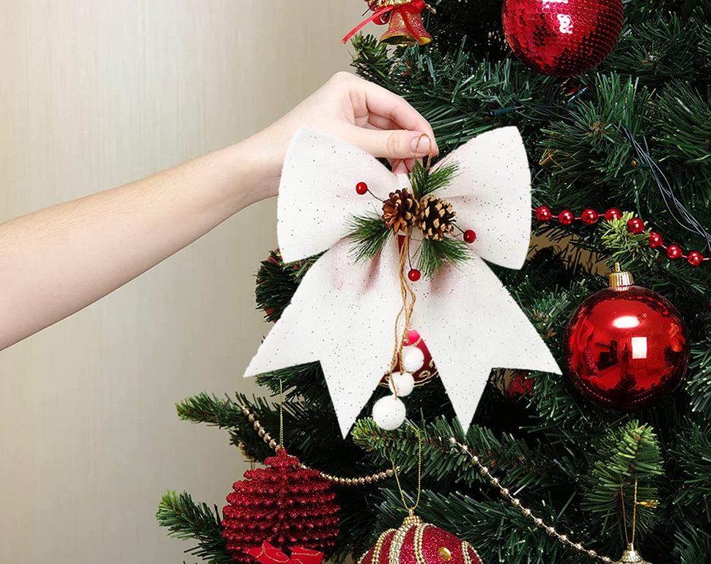 1P White Topper Bows for Christmas Tree,9.8x11.8in Glitter Wreaths Bows Large Sequin Ties Xmas Bows for Tree Topper,Xmas Tree Bows,Foam Bows Ornaments for Christmas Tree,Wreaths,Garland Decor - Image 4