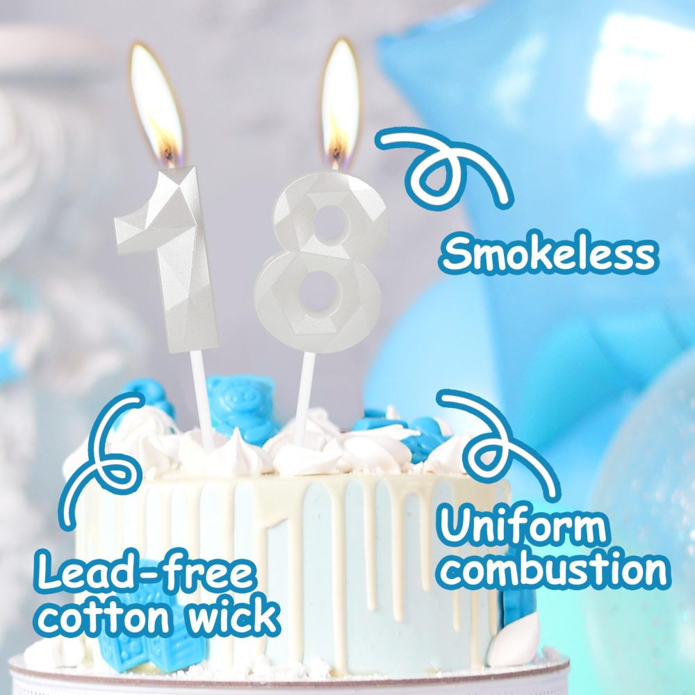 White 18th Birthday Candles for Cake, Number 18 Candle for 18th Birthday Decorations, 3D Design Cake Topper Decor for Boy Girl Women Men Birthday Theme Party Weddings Anniversary Celebration Supplies - Image 7