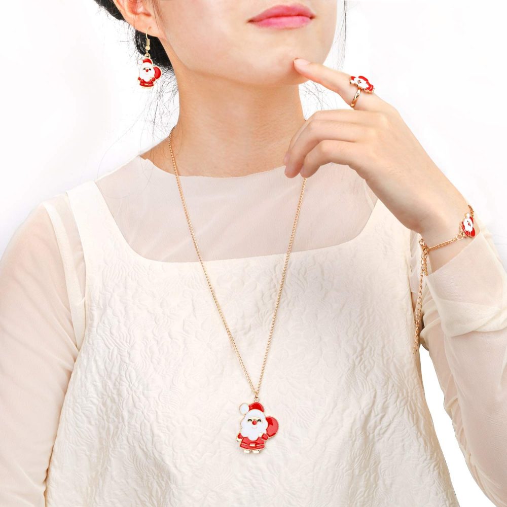 HOWAF 10pcs Christmas Jewellery Set for Kids, Christmas Necklace Chains Rings Bangles Bracelets Earrings Pendant Decoration for Girls Children Gift Party Bags Fillers Favours Supplies Ornaments - Image 5