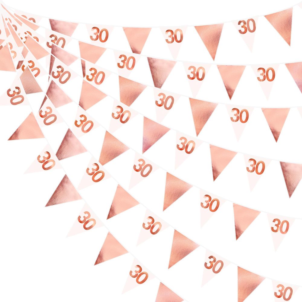 26FT Rose Gold 30th Birthday Party Decorations Pink Fabric Pennant Banner Garland Streamers for Womens 30 and Fabulous Birthday Cheers to 30 Years Anniversary Home Outdoor Garden Decor Supplies