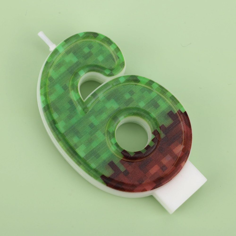 Birthday Number Candle, Green Brown Pixel Gaming Birthday Number Candles Paraffin Number Candle Cupcake Toppers Cake Decorations for Happy Birthday Party Game (Number 6) - Image 2