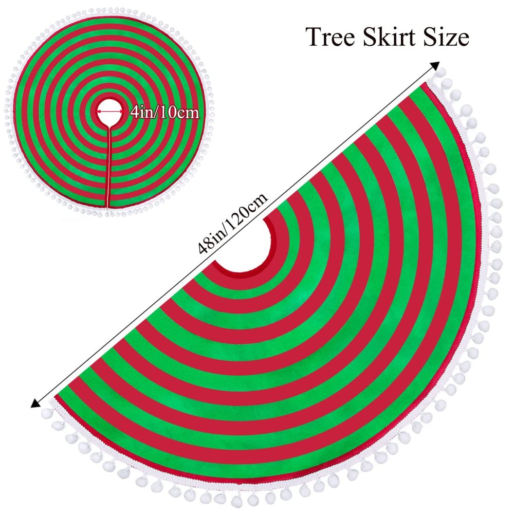 MACTING Christmas Tree Skirt, 30 Inches Red and Green Stripes Tree Skirt with Small Pom Poms Edge for Xmas Tree Christmas Decoration - Image 4
