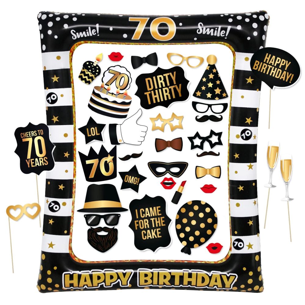Newthinking 70th Birthday Photo Booth Props, Black Gold Inflatable Selfie Frame Funny DIY Birthday Party Props for 70th Birthday Party Supplies Decoration - Image 7