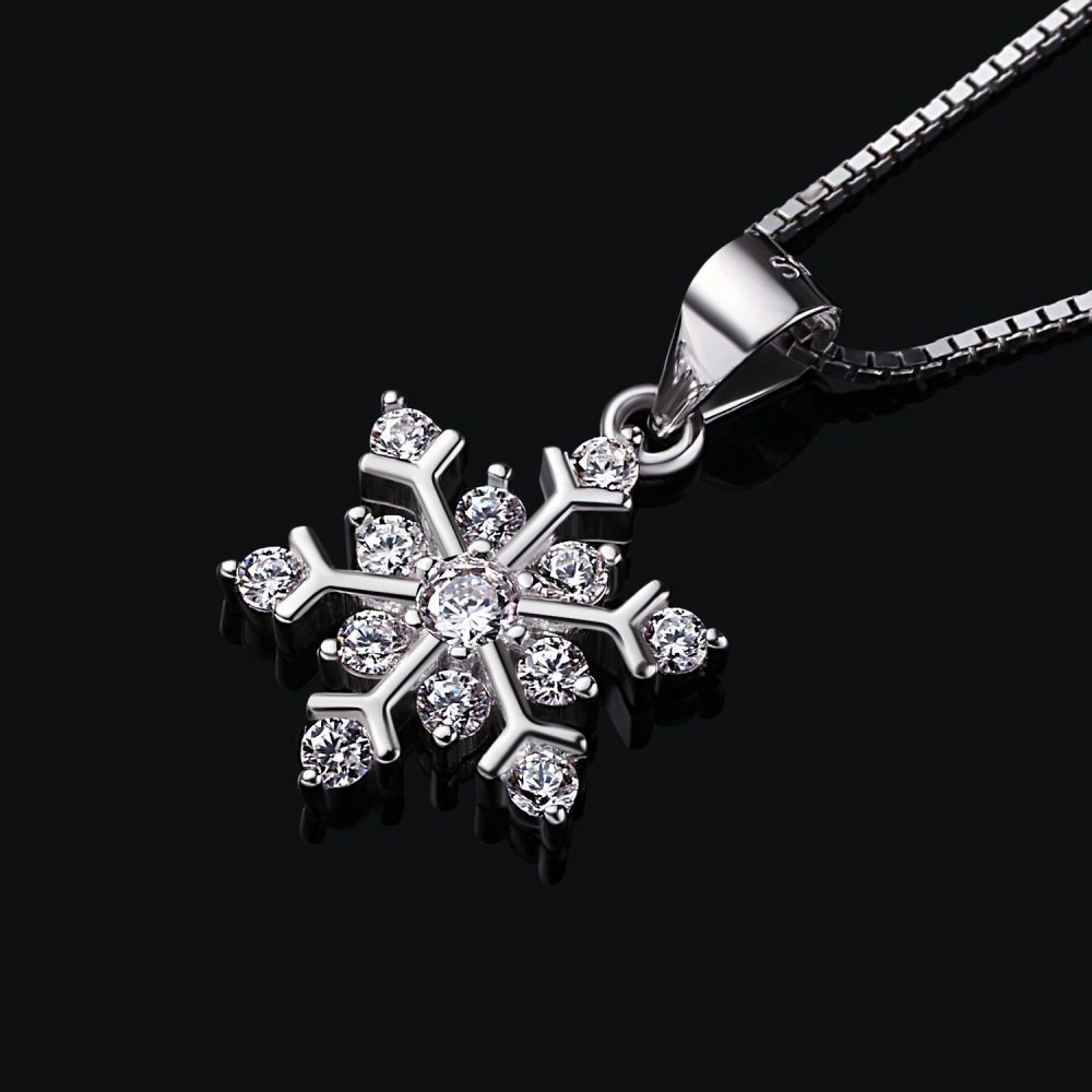 B.Catcher Snowflake Neckalce, Sterling Silver Sparking Cubic Zirconia Snowflake Pendant Necklace, 18" - Image 5