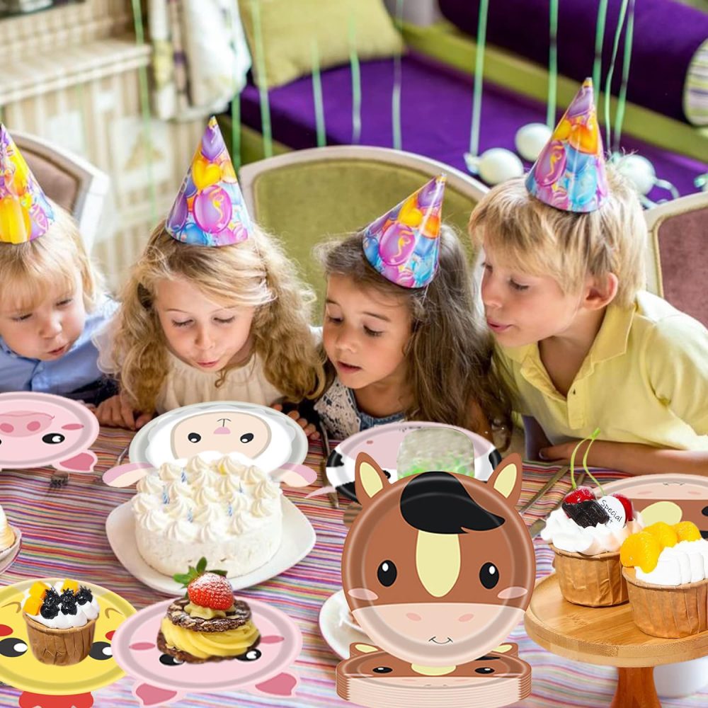 50 pcs Farm Animals Party Paper Plates Farm Animal Shaped Disposable Plates Cartoon Animals Plates with 5 Types Designs for Party Supplies Table Decor - Image 4
