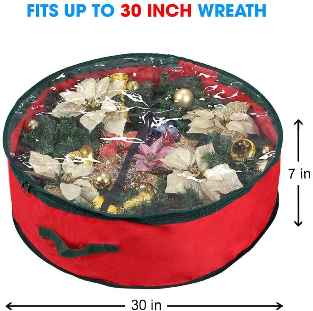 Ram® Premium Luxury Red Christmas Xmas Wreath Storage Bag Decoration Case With Clear Zip - Image 4