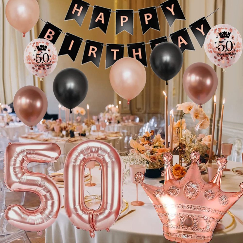 SWPEED 50th Birthday Decorations Women, Rose Gold Black Decorations Set 50th Balloons Happy Birthday Banner Garland Confetti Balloon Girls Women Birthday Decorations 50th Party Decoration Supplies - Image 3