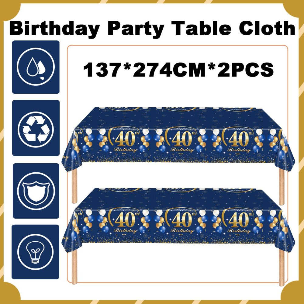 2Pcs Navy Blue Happy 40th Birthday Party TableCloth,137*274cm Plastic Blue and Gold 40th Table Cloth for Man Men Him Birthday Table Decorations Disposable Party Tablecovers for Adults Birthday Party - Image 5