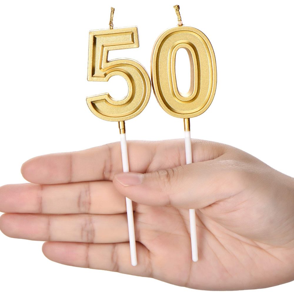 Frienda Birthday Candles Cake Numeral Candles Happy Birthday Cake Candles Topper Decoration for Birthday Wedding Anniversary Celebration Supplies(Gold,50th) - Image 4