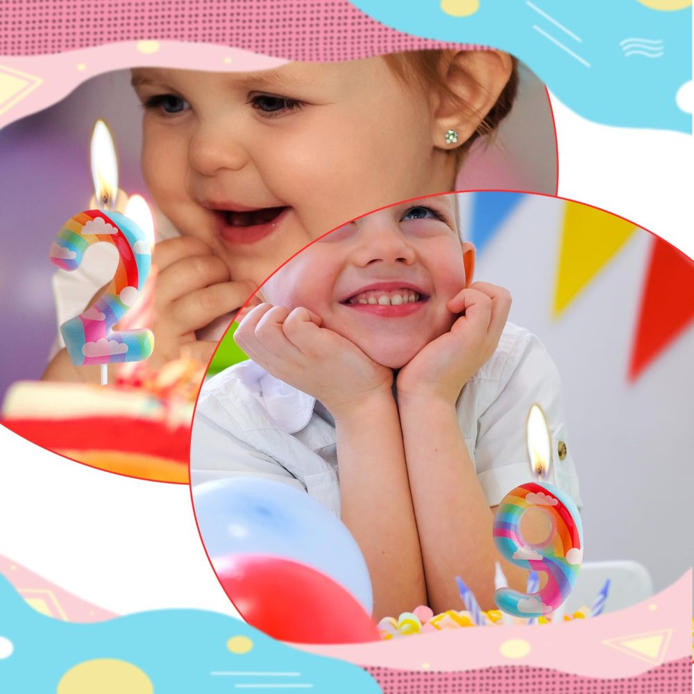 6th Birthday Candles Number 6 Pink Rainbow Birthday Party Cloud Rainbow Theme Adorable Design for Baby Girl Boy Birthday Cake Topper, Graduation Celebration Anniversary Wedding Decorations - Image 5