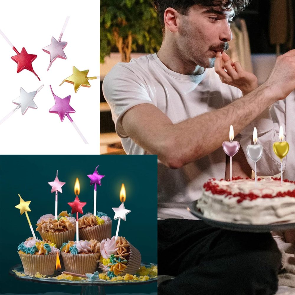 10pcs Exquisite Cake Candles,Heart Birthday Candles Star Birthday Candles Birthday Candles for Cakes Heart Shaped Candles for Party Wedding Cake Decoration Supplies Birthday Cake Candles. - Image 3