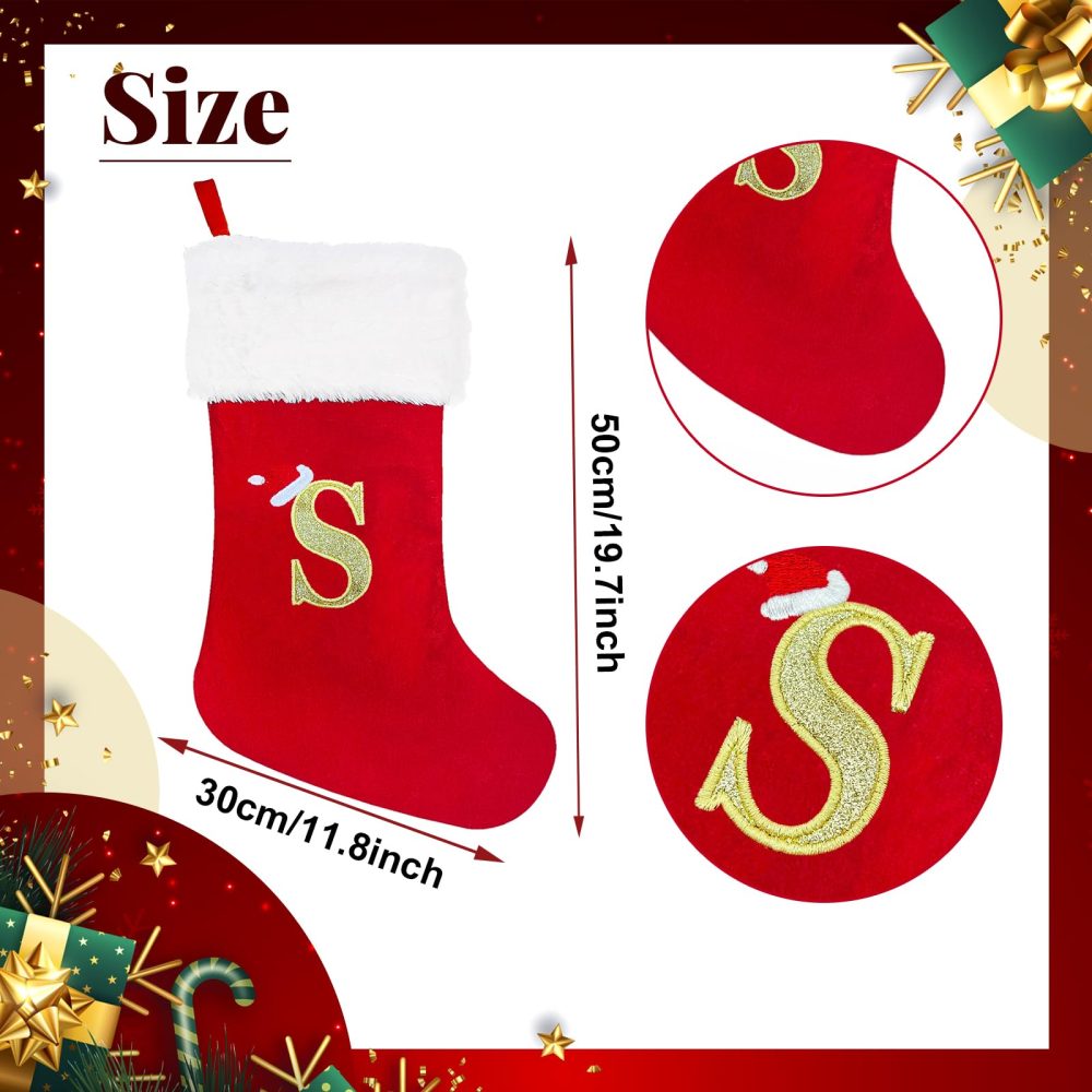 Lifemaison Monogram Christmas Stockings With Letters,Personalized Christmas Stockings 50cm,Red Velvet Xmas Stockings Christmas Stockings,Kids Christmas Stockings Sock Gift Bag For Xmas Tree Decor - Image 2