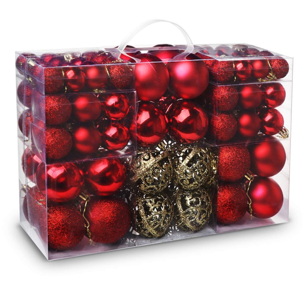 ilauke 100pcs Christmas Baubles Shatterproof Balls Christmas Tree Decoration Ornaments for Xmas Hanging Decorations (Red & Gold)