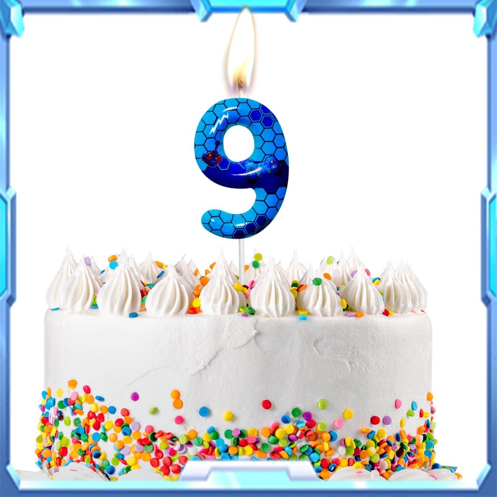Cxryrzhe Birthday Candles Number 9 Blue Gamepad Pattern 9th Birthday Party for Baby Girl Boy Birthday Cake Topper Graduation Celebration Anniversary Game Party Decorations Game Controller Theme - Image 2