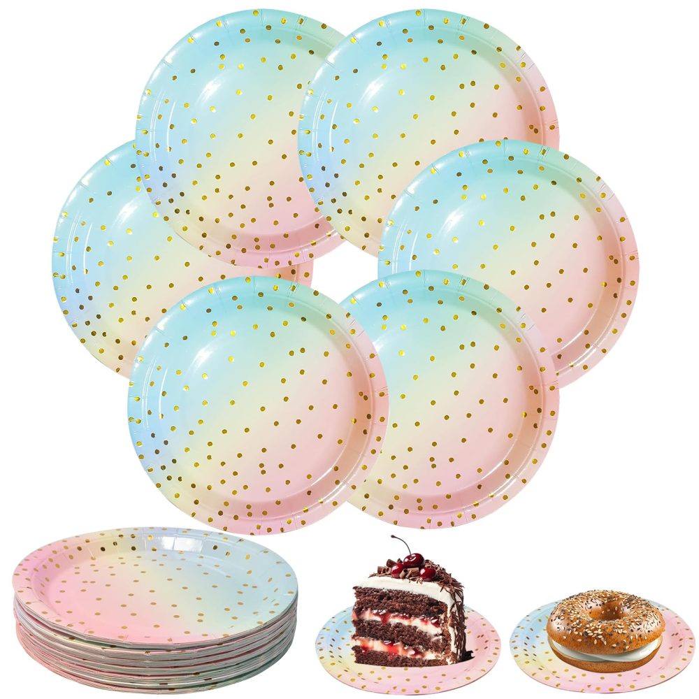 HJJMN Pack of 50 Paper Party Plates, 18CM Colourful Paper Plates for Dinner, Round Picnic Paper Plates, Children's Birthday Plates, Disposable Dotted Paper Plates Suitable for All Occasions
