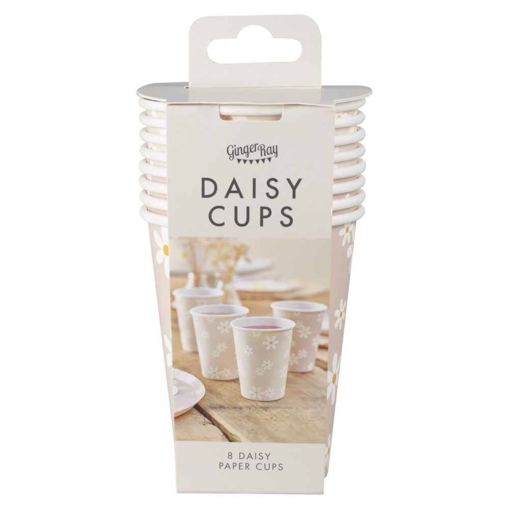 Ginger Ray Printed Daisy Flowers Paper Cups Party Tableware 8 Pack, Pastel - Image 2