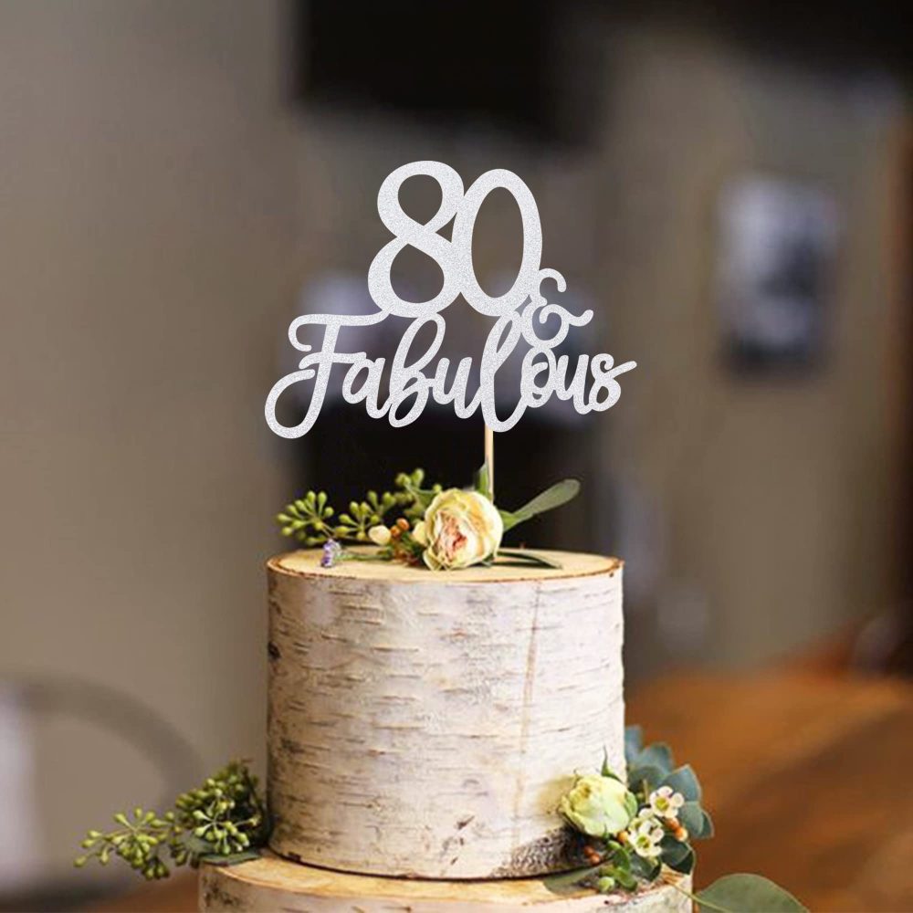 Blumomon 3Pcs Silver Glitter 80 & Fabulous Cake Toppers 80 Birthday Anniversary Cake Toppers for 80 Birthday Anniversary Party Decorations Happy 80th Birthday Cake Decorations Supplies - Image 3