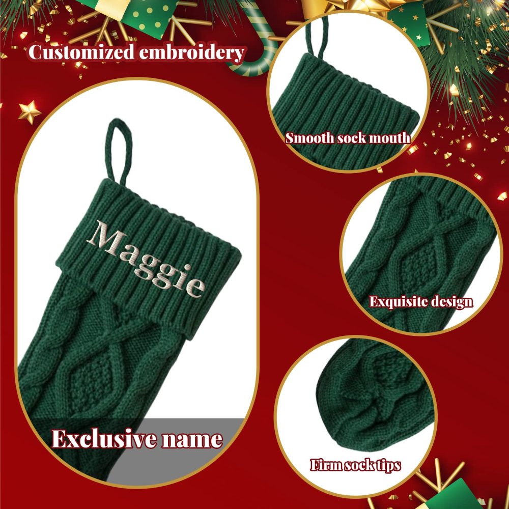 Personalised Christmas Stockings Custom Name Christmas Stockings 18” Large Knit Knitted Family Xmas Stocking for Kids Rustic Farmhouse Fireplace Hanging Ornament Christmas Holiday Party Decoration - Image 6