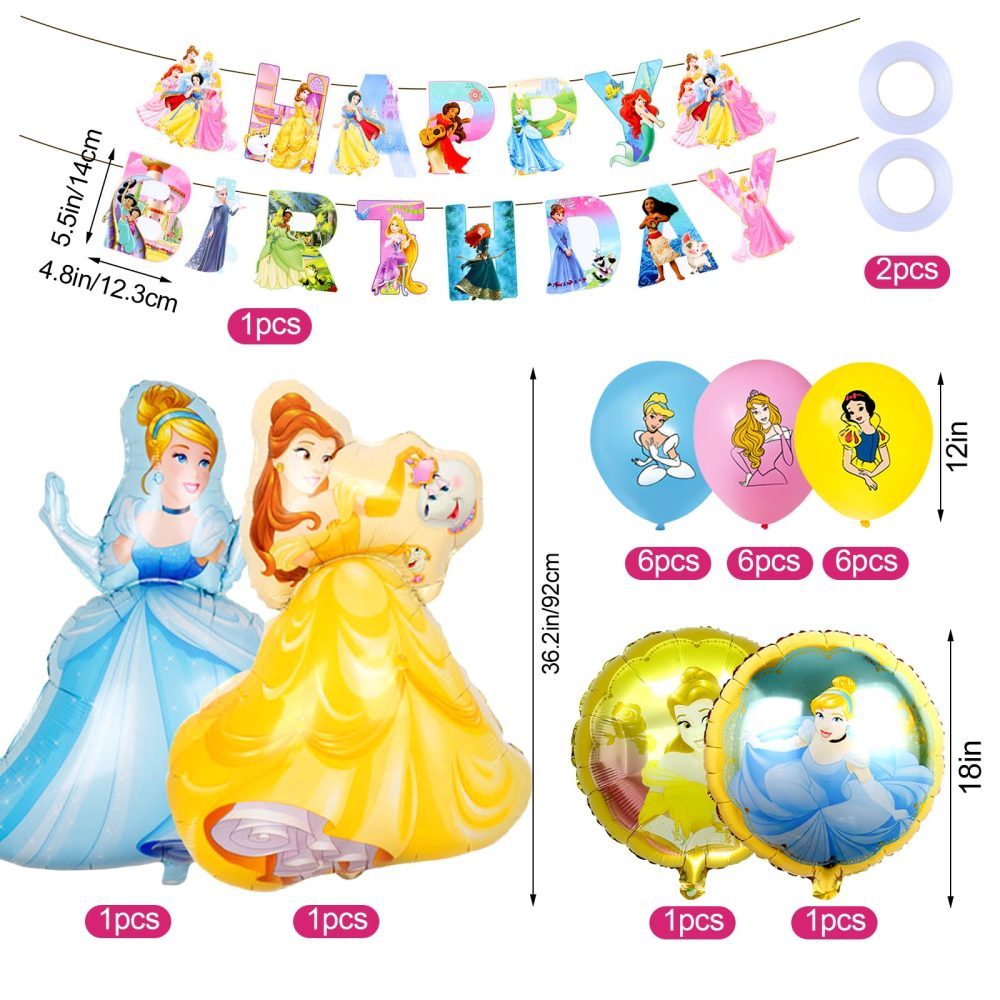 YAXMME 100Pcs Princess Birthday Tableware,Princess Birthday Decorations, Birthday Decorations for Girl,Party Supplies,Party Tableware Set Including Plates Cups Tablecloth Banners for 10 Guests - Image 7