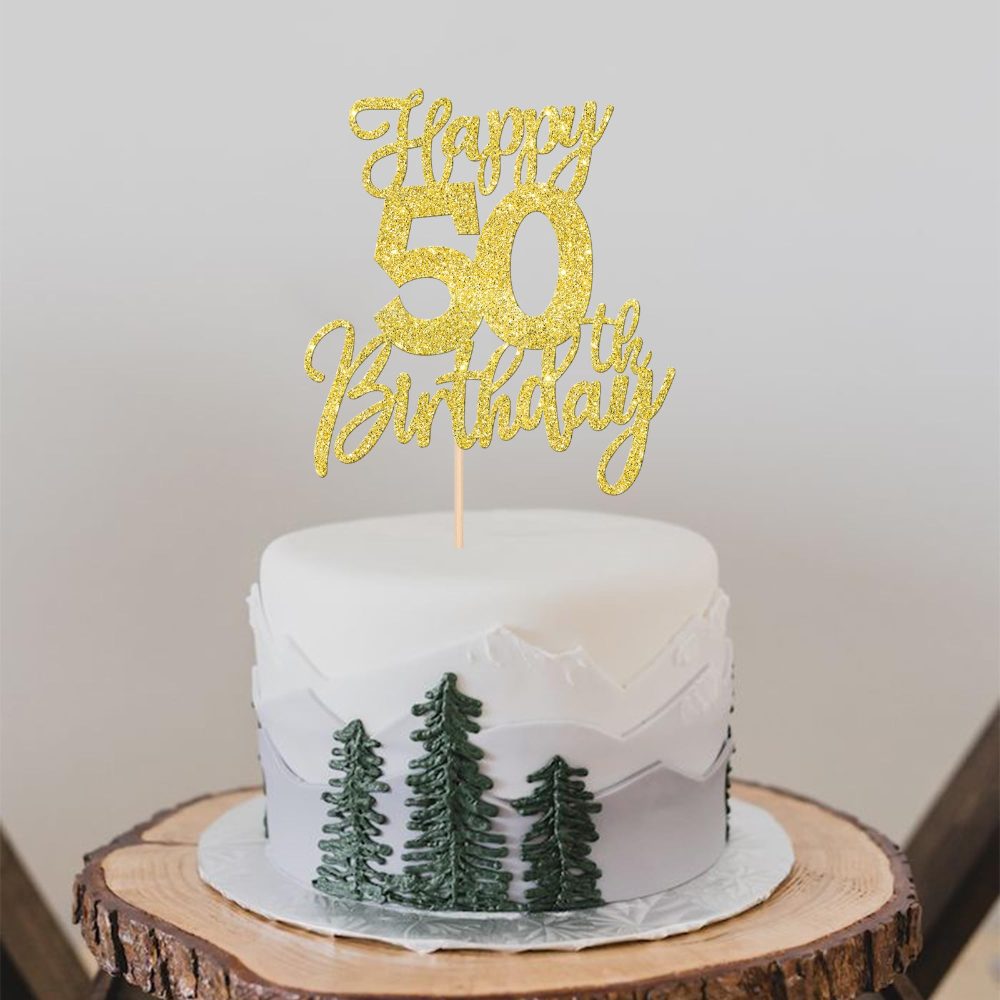 SYKYCTCY 1 Pack Happy 50th Birthday Cake Topper Gold Glitter Cheers to 50 Years Birthday Cake Pick 50 Fabulous Cake Decoration for Happy Birthday Theme Anniversary Party Supplies - Image 3
