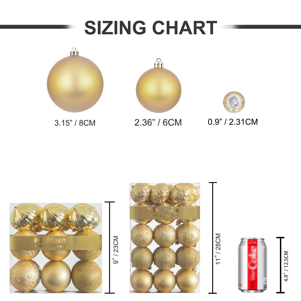 KI Store Gold Christmas Baubles 80mm Christmas Tree Decoration Ornaments 18pcs Shatterproof Balls for Xmas Hanging Decorations Festival Holiday Decor - Image 2
