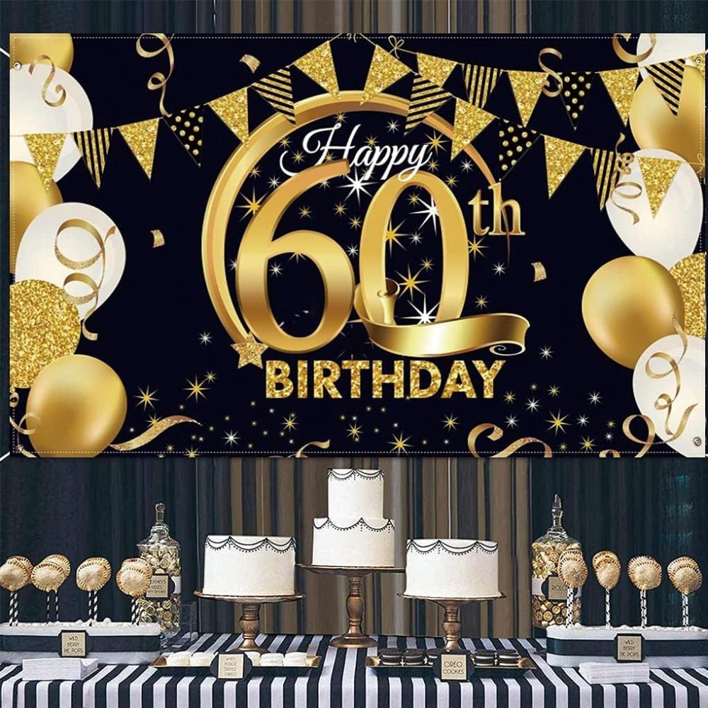 60th Birthday Party Decorations Black Gold,Large Black Gold Sign Poster 60th Birthday Party Supplies,Birthday Backdrop 60 Banner for Men Women 60th Birthday banners 60 Years Old - Image 8